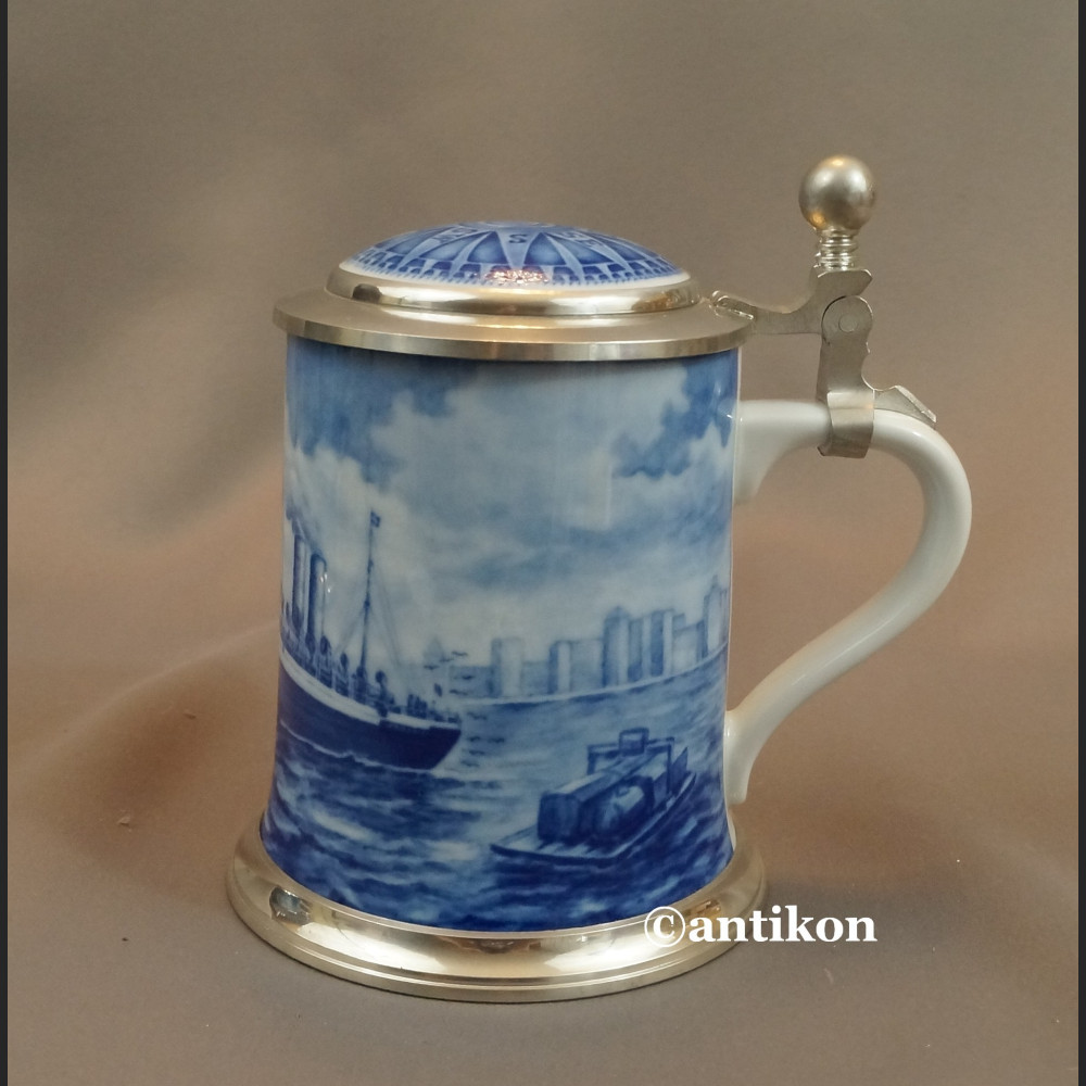 Kufel morski ceramiczny kobaltowy ze statkiem Kufel morski ceramiczny kobaltowy ze statkiem