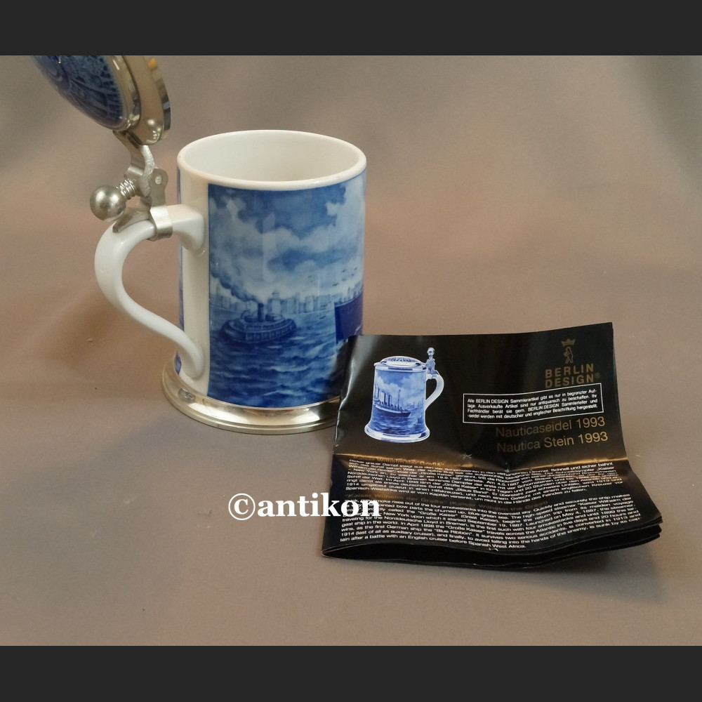 Kufel morski ceramiczny kobaltowy ze statkiem Kufel morski ceramiczny kobaltowy ze statkiem