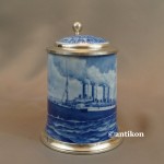 Kufel morski ceramiczny kobaltowy ze statkiem