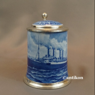 Kufel morski ceramiczny kobaltowy ze statkiem Kufel morski ceramiczny kobaltowy ze statkiem