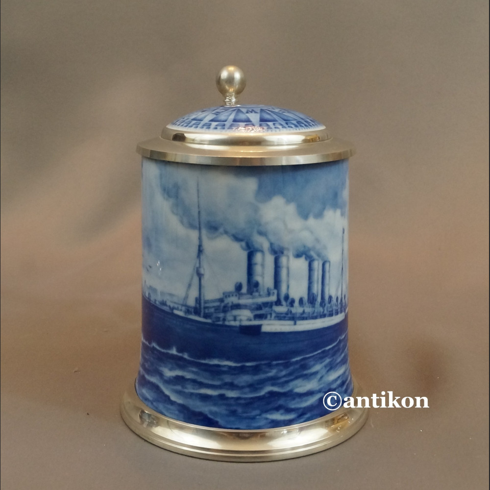 Kufel morski ceramiczny kobaltowy ze statkiem Kufel morski ceramiczny kobaltowy ze statkiem