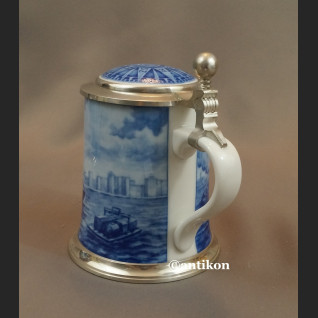 Kufel morski ceramiczny kobaltowy ze statkiem Kufel morski ceramiczny kobaltowy ze statkiem