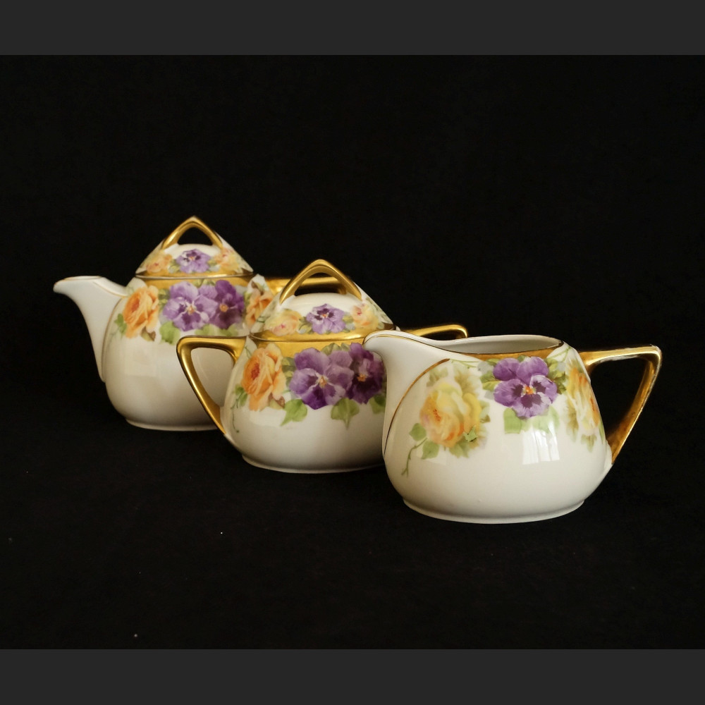 Śliczny garnitur do herbaty Beyer and Bock stara ręcznie malowana porcelana