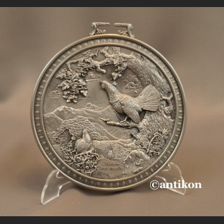 Relief myśliwski talerz z cyny głuszec