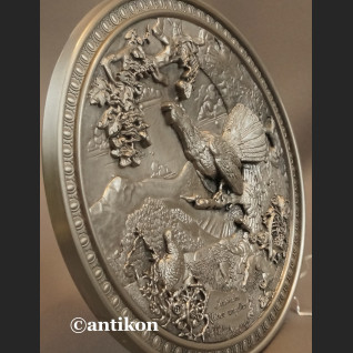 Relief myśliwski talerz z cyny głuszec