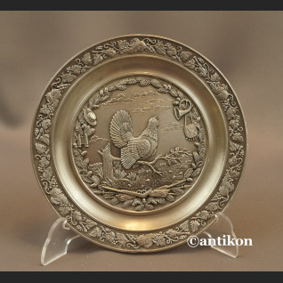 Talerz myśliwski cynowy z głuszcem