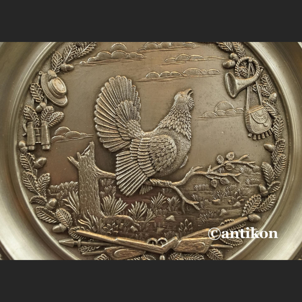 Talerz myśliwski cynowy z głuszcem