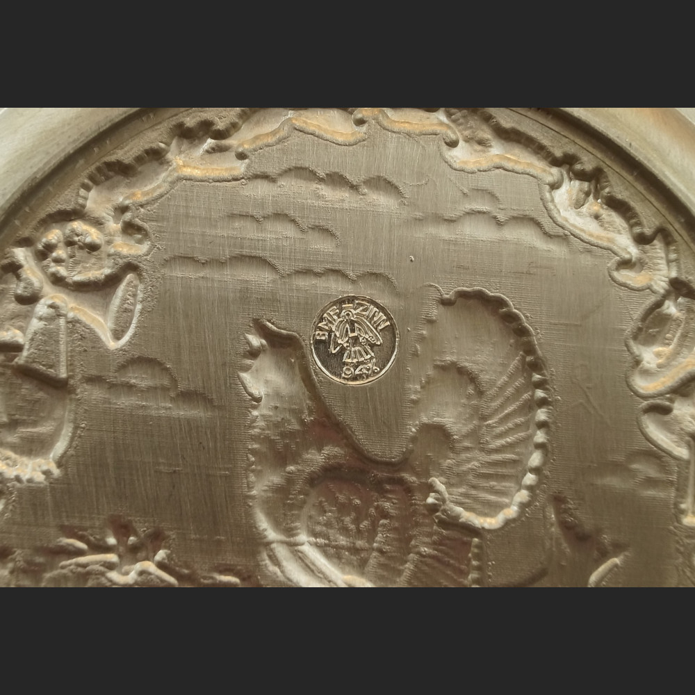 Talerz myśliwski cynowy z głuszcem