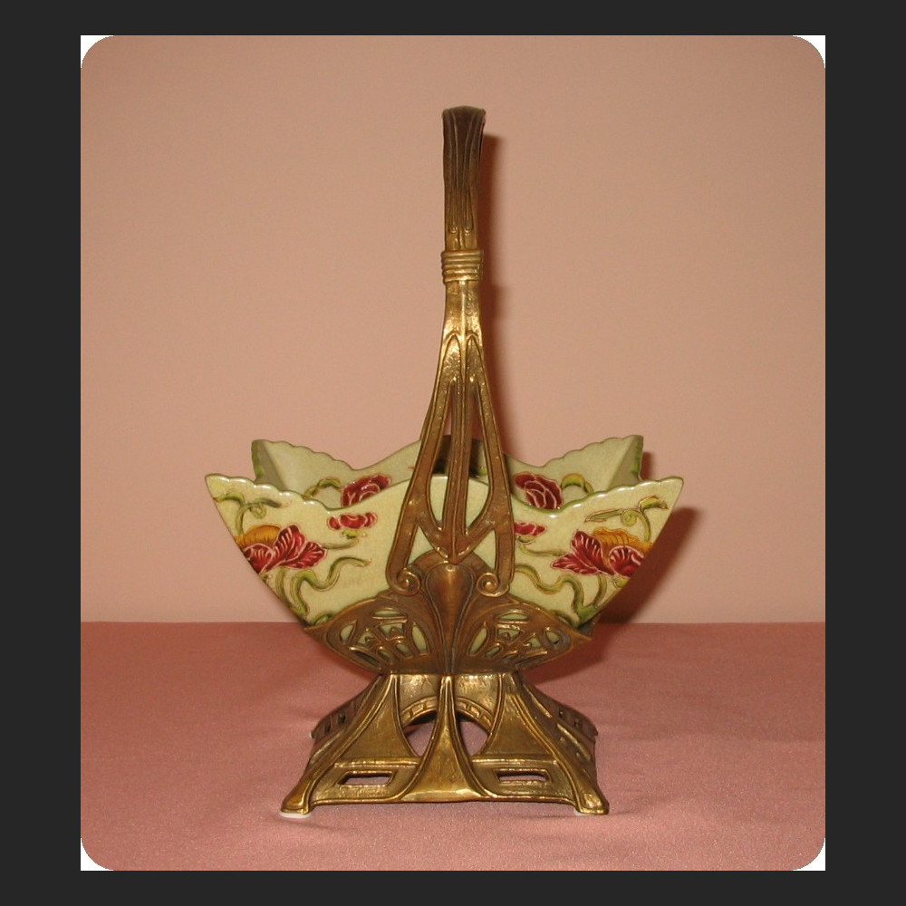 Secesyjny koszyk porcelana z brązem