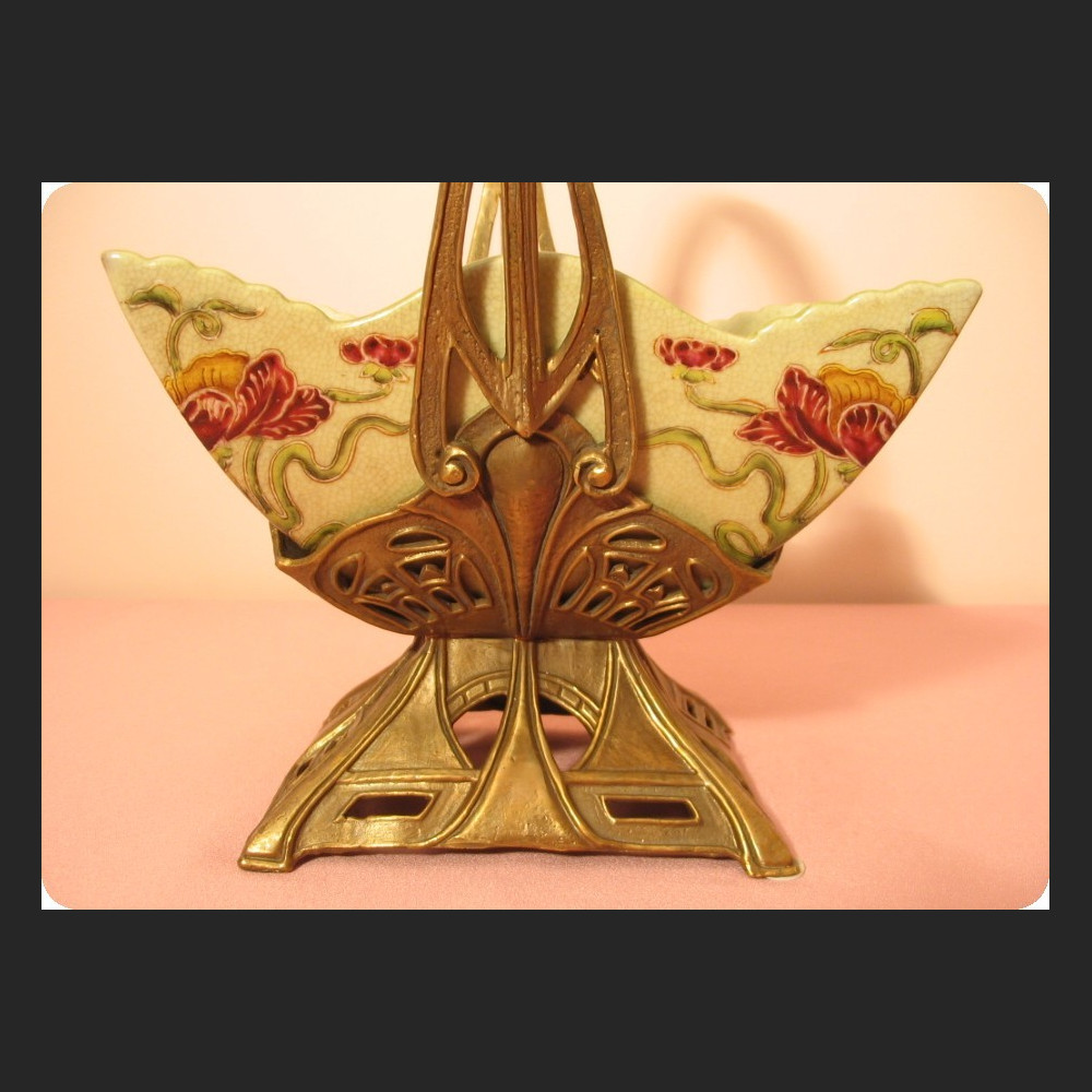 Secesyjny koszyk porcelana z brązem