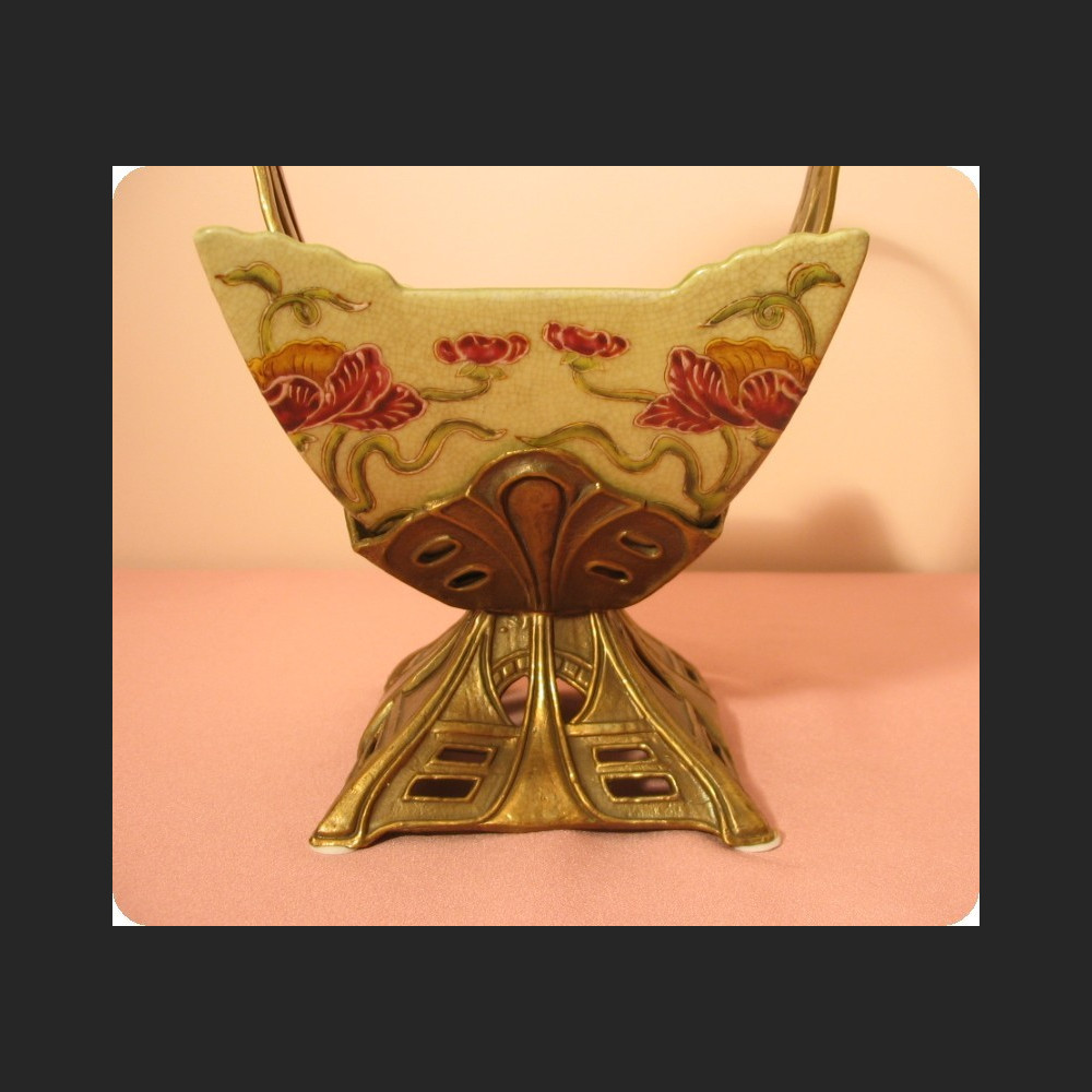 Secesyjny koszyk porcelana z brązem