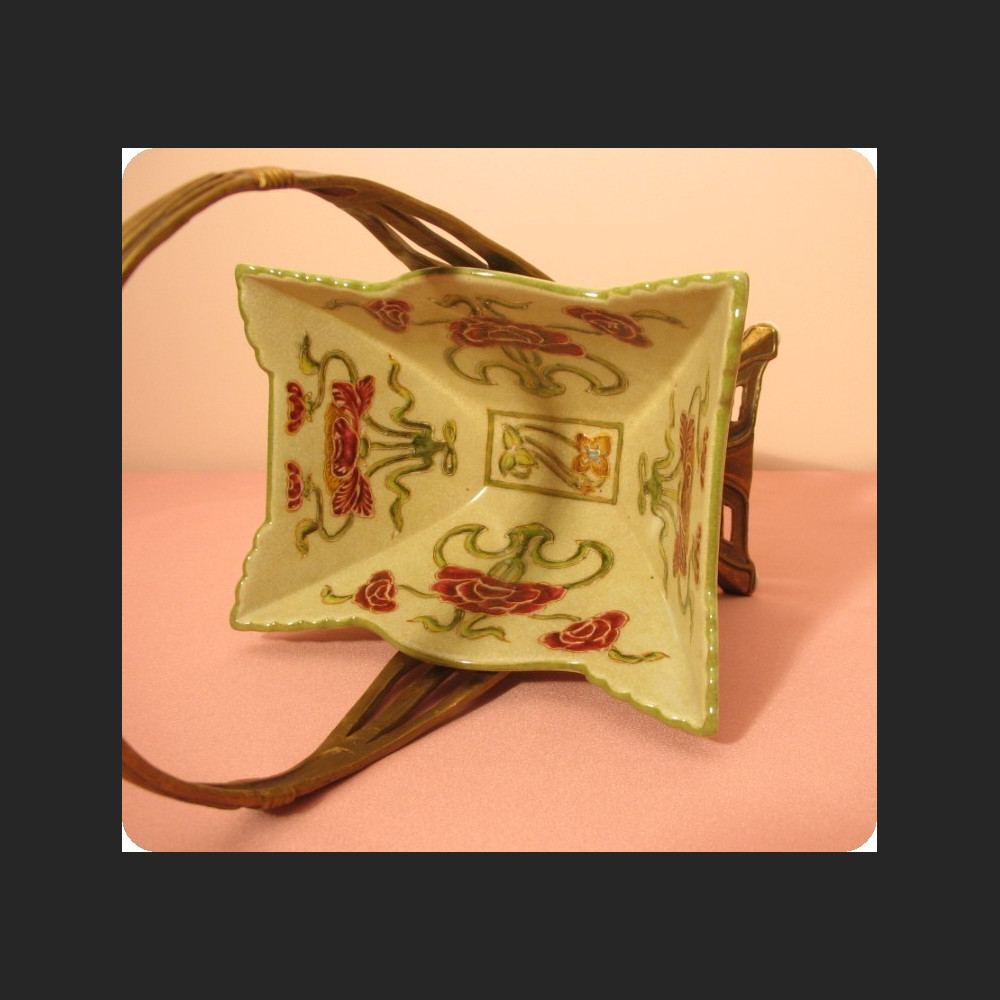 Secesyjny koszyk porcelana z brązem