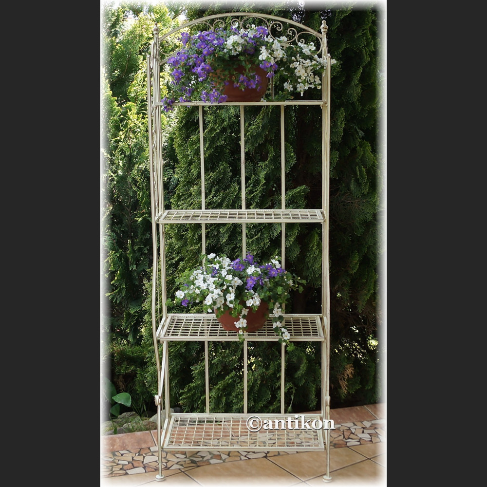 Biały regał duży kwietnik prowansalski czteropoziomowy 