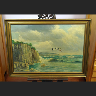 Obraz morze klif i dzike gęsi obraz marynistyczny Obraz morze klif i dzike gęsi obraz marynistyczny