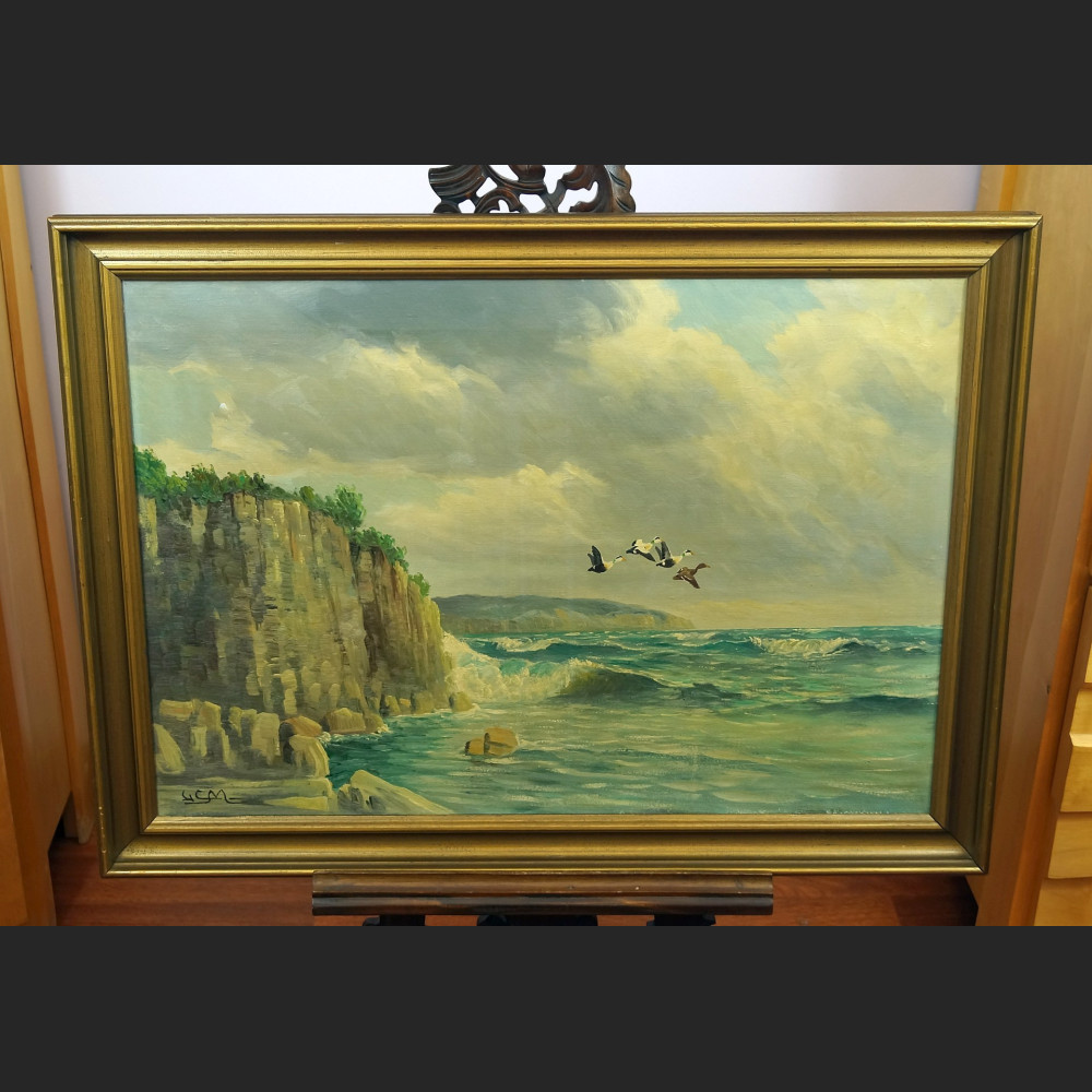 Obraz morze klif i dzike gęsi obraz marynistyczny Obraz morze klif i dzike gęsi obraz marynistyczny