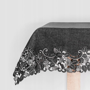 Obrus grafitowy z haftem 130 x 180  piękny
