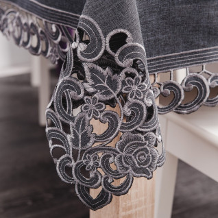 Obrus z gipiurą z haftem 130 x 180  szarość  Obrus z gipiurą z haftem 130 x 180  szarość