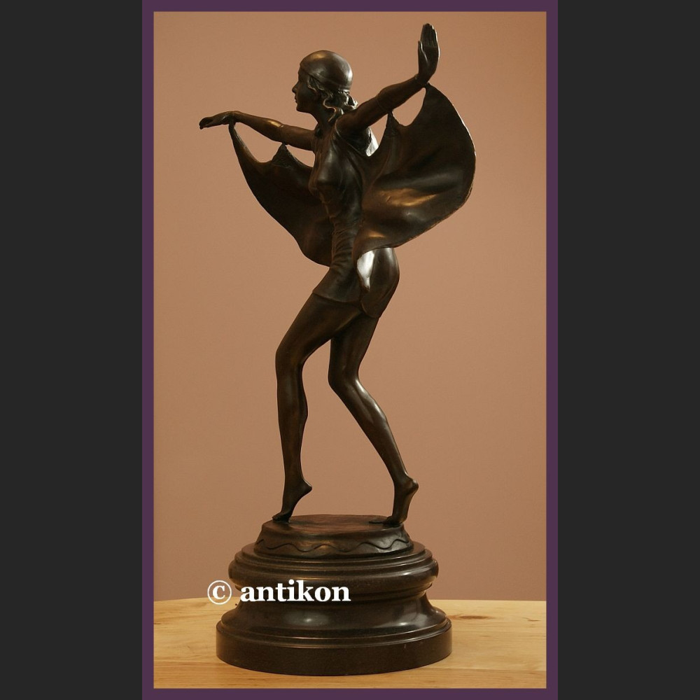 DUŻA RZEŹBA ART DECO UROCZA TANCERKA BRĄZ SYGNOWANA