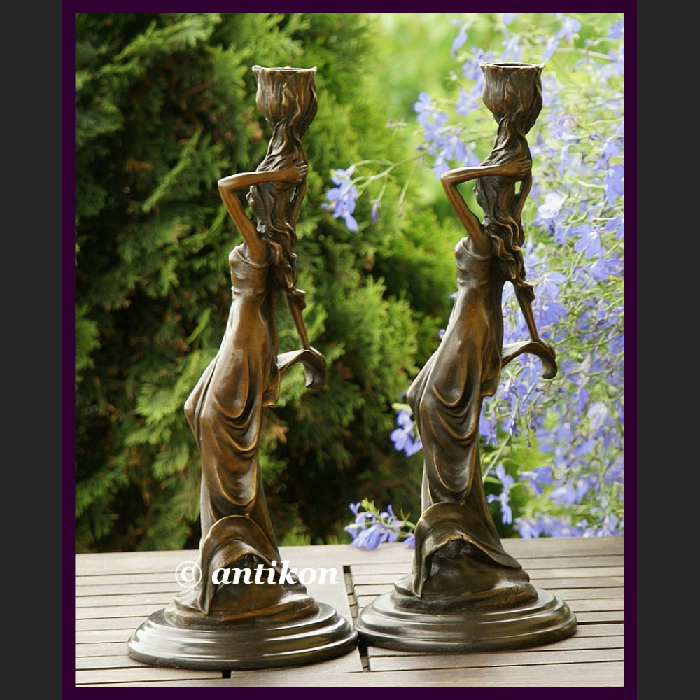 Para świeczników Francja secesja prawdziwy brąz  Para świeczników Francja secesja prawdziwy brąz
