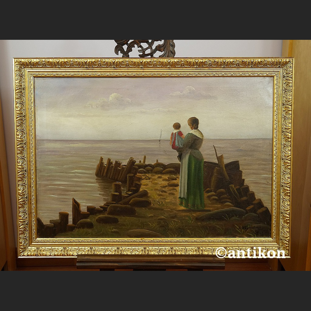 Oczekiwanie brzeg morza romantyczny obraz marynistyczny 