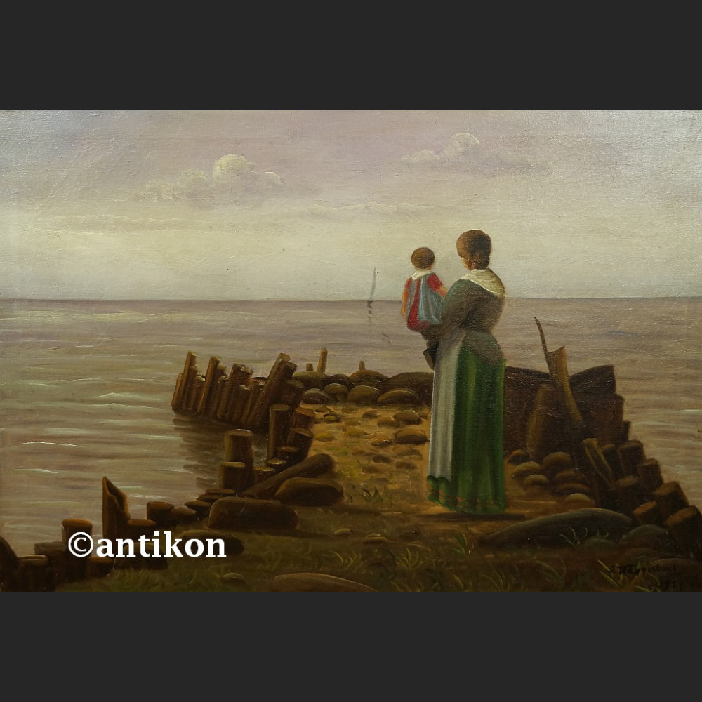 Oczekiwanie brzeg morza romantyczny obraz marynistyczny 