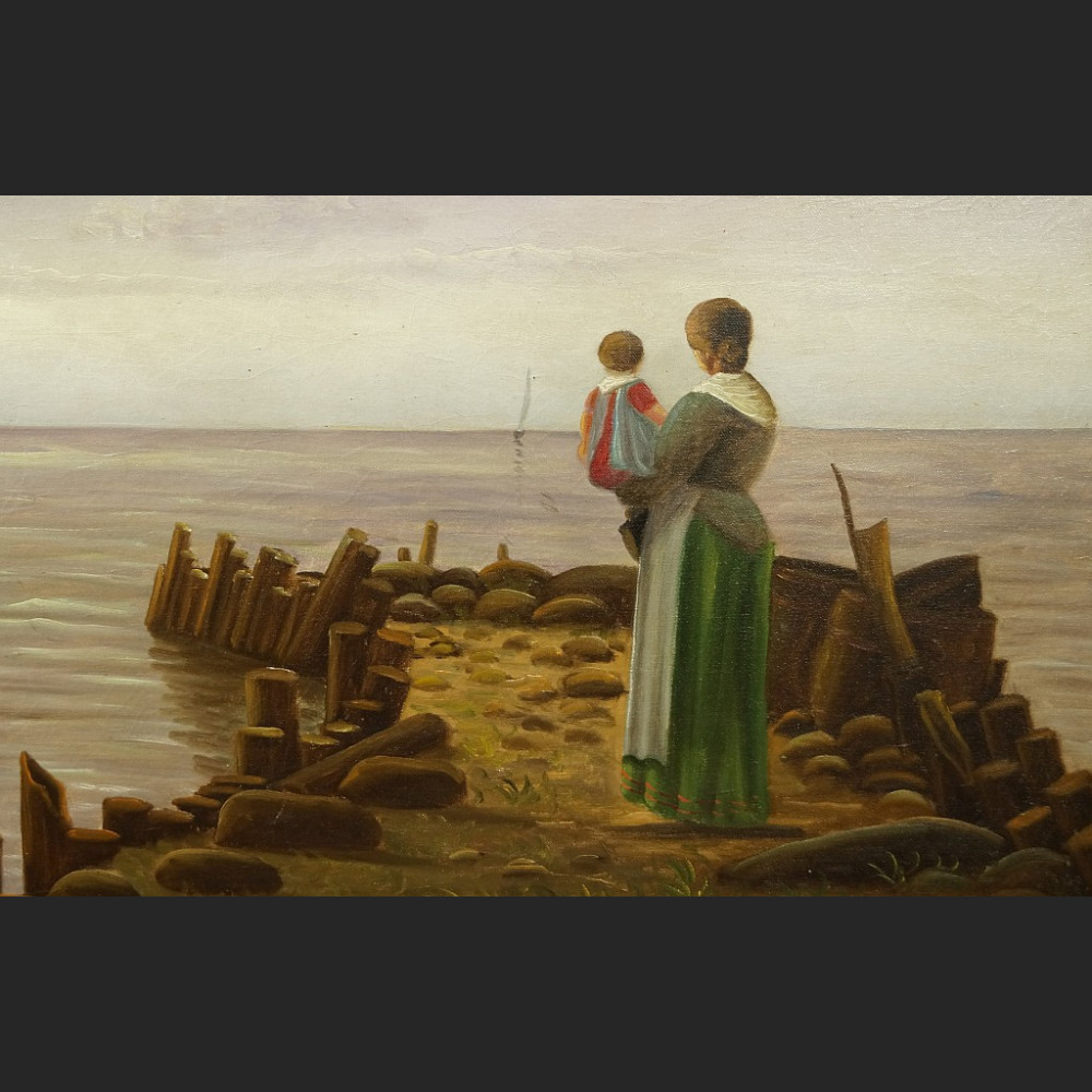 Oczekiwanie brzeg morza romantyczny obraz marynistyczny 