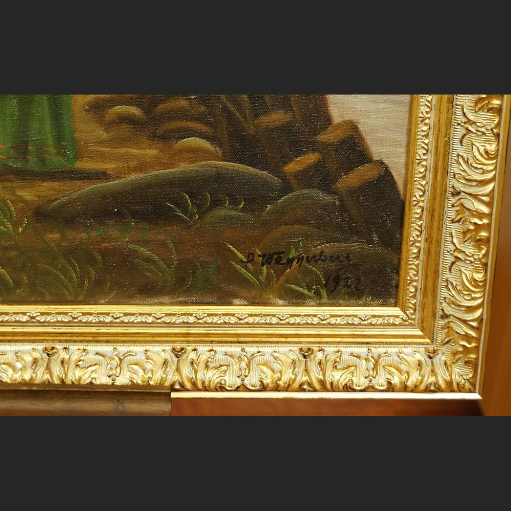 Oczekiwanie brzeg morza romantyczny obraz marynistyczny 