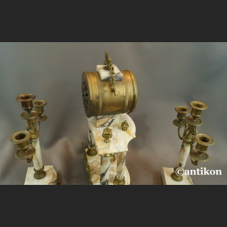 Zegar kominkowy antyk marmurowy ze świecznikami Francja 