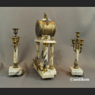 Zegar kominkowy antyk marmurowy ze świecznikami Francja 