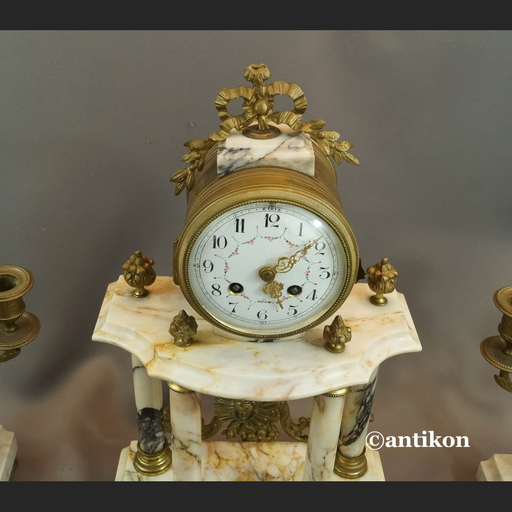 Zegar kominkowy antyk ze świecznikami Francja 