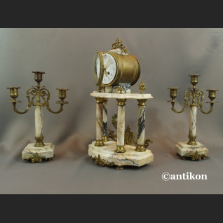 Zegar kominkowy antyk ze świecznikami Francja 