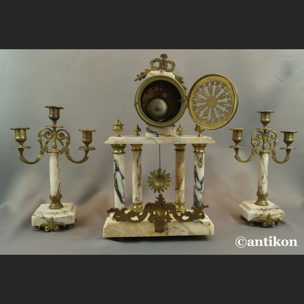 Zegar kominkowy antyk ze świecznikami Francja 