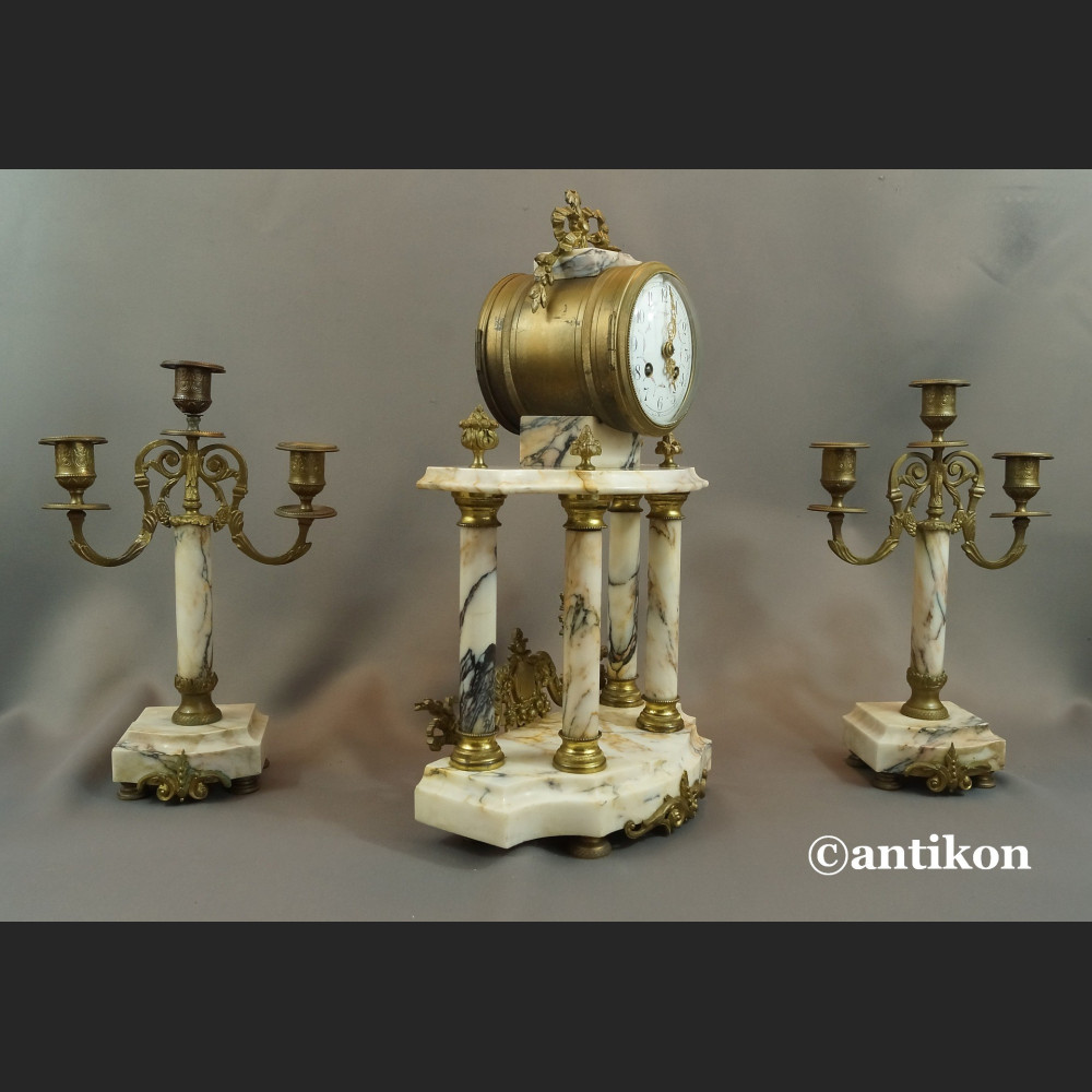 Zegar kominkowy antyk ze świecznikami Francja 