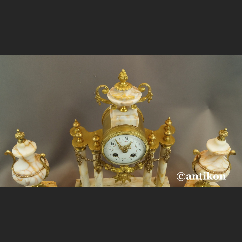 Zegar kominkowy antyki z przystawkami stary marmurowy 