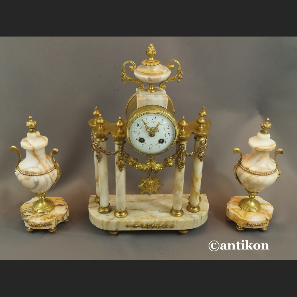 Zegar kominkowy antyki z przystawkami stary marmurowy 