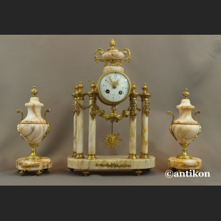 Zegar kominkowy antyki z przystawkami stary marmurowy 