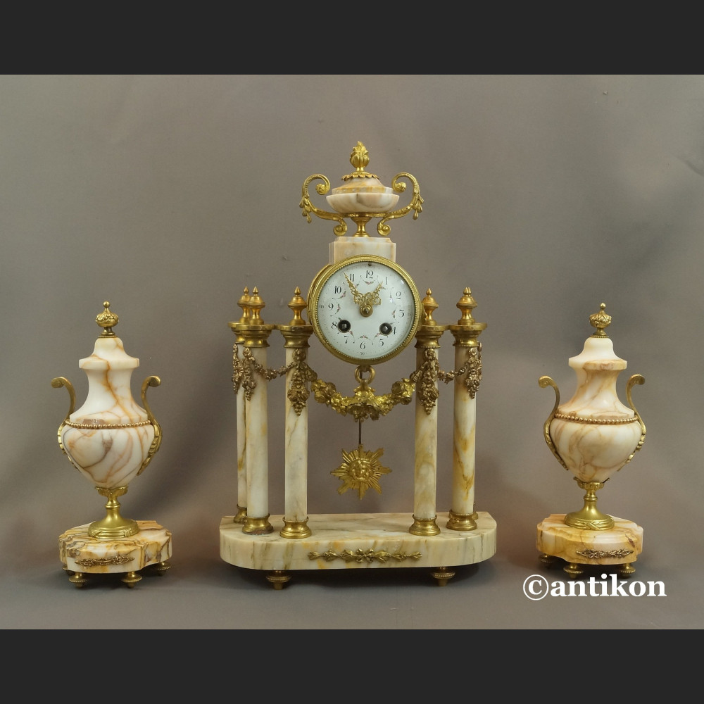 Zegar kominkowy antyki z przystawkami stary marmurowy 