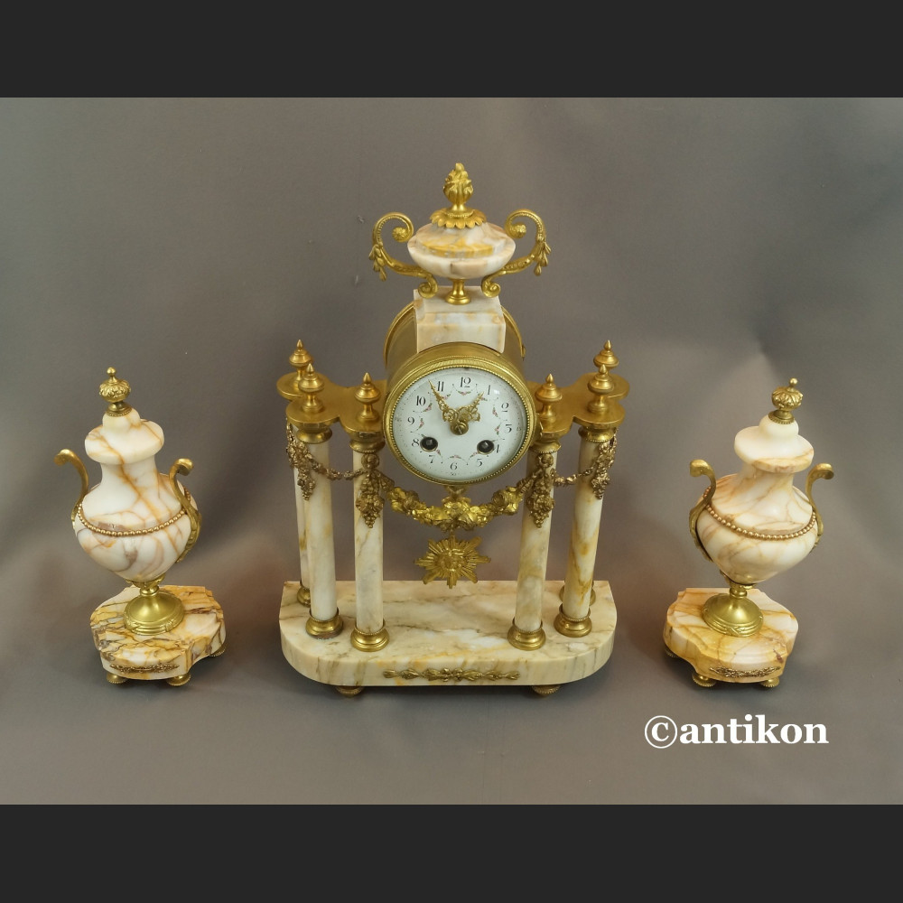 Zegar kominkowy antyki z przystawkami stary marmurowy 