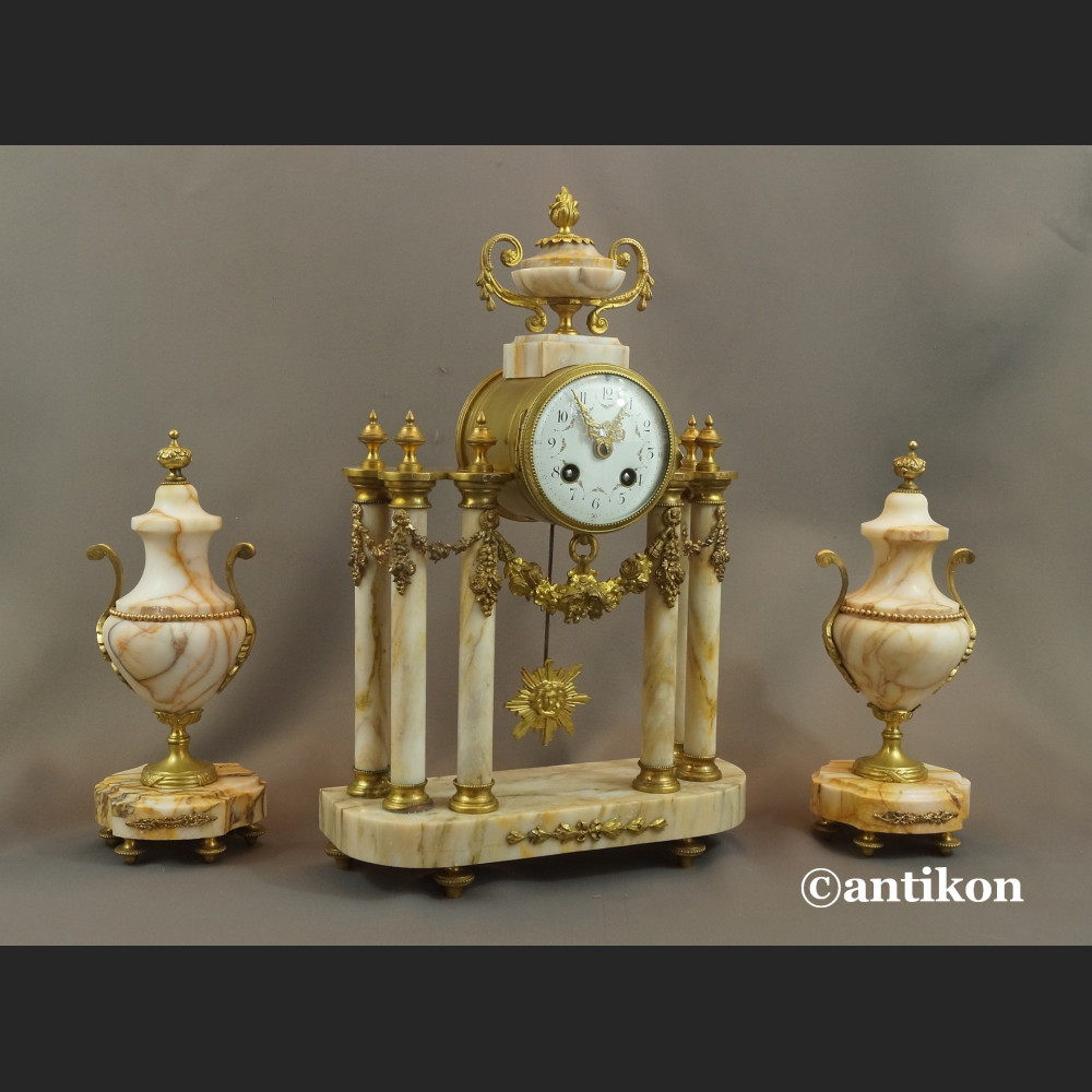 Zegar kominkowy antyki z przystawkami stary marmurowy 