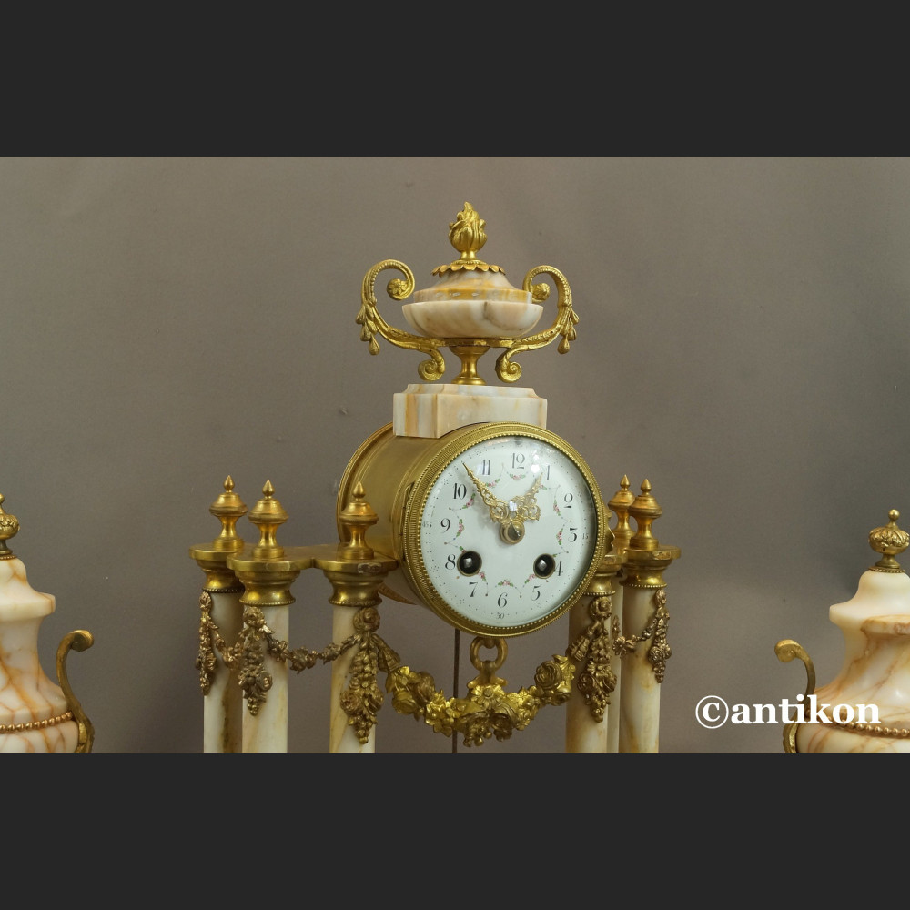 Zegar kominkowy antyki z przystawkami stary marmurowy 