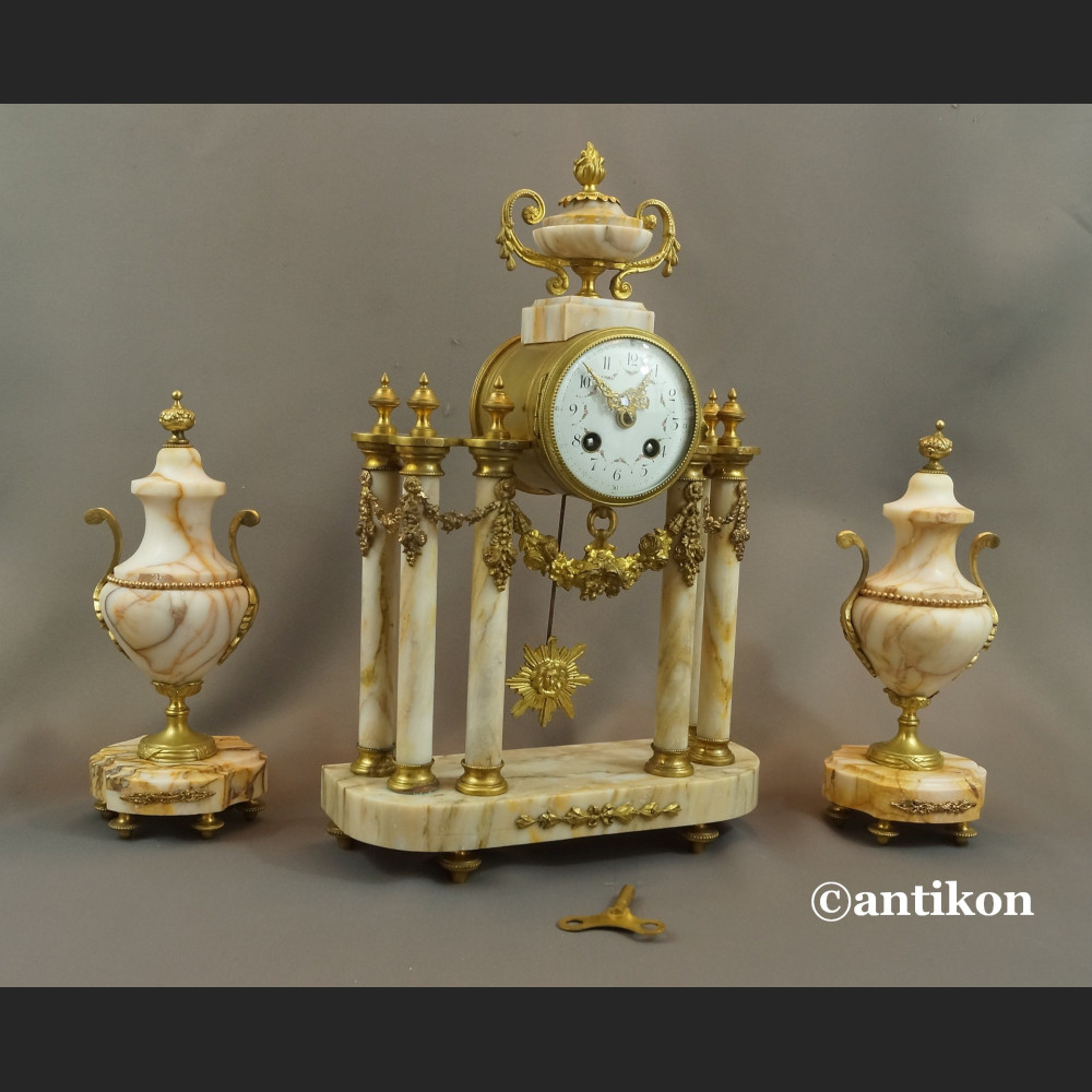 Zegar kominkowy antyki z przystawkami stary marmurowy 