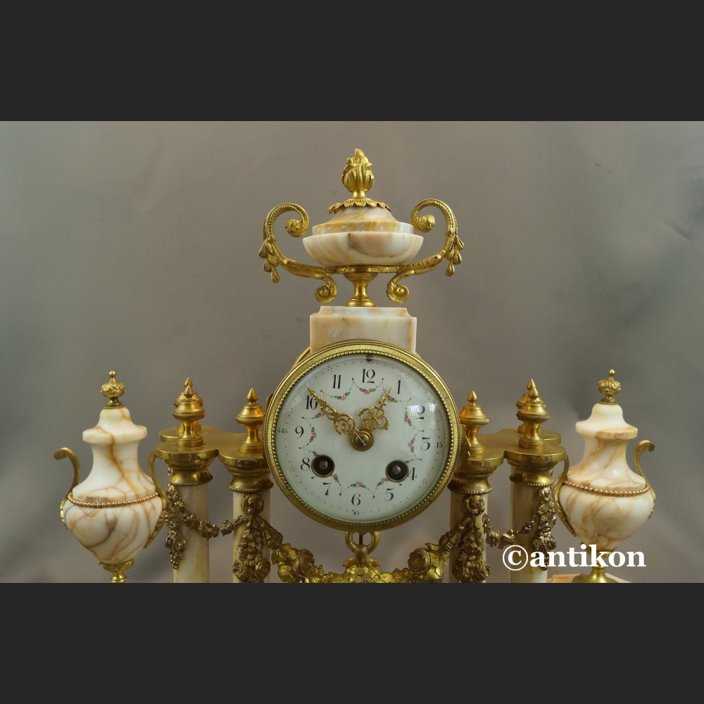 Zegar kominkowy antyki z przystawkami stary marmurowy 