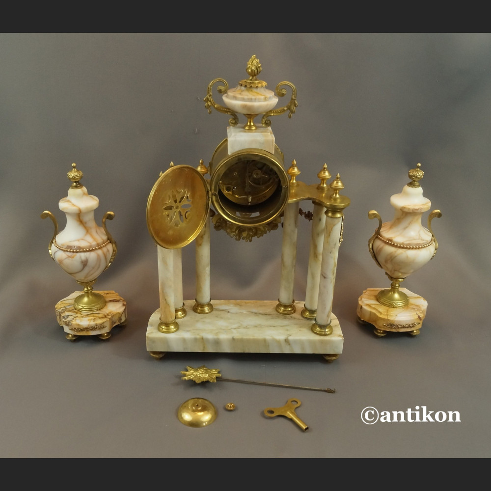 Zegar kominkowy antyki z przystawkami stary marmurowy 