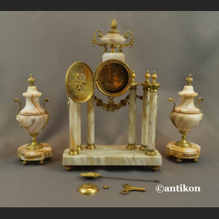 Zegar kominkowy antyki z przystawkami stary marmurowy 