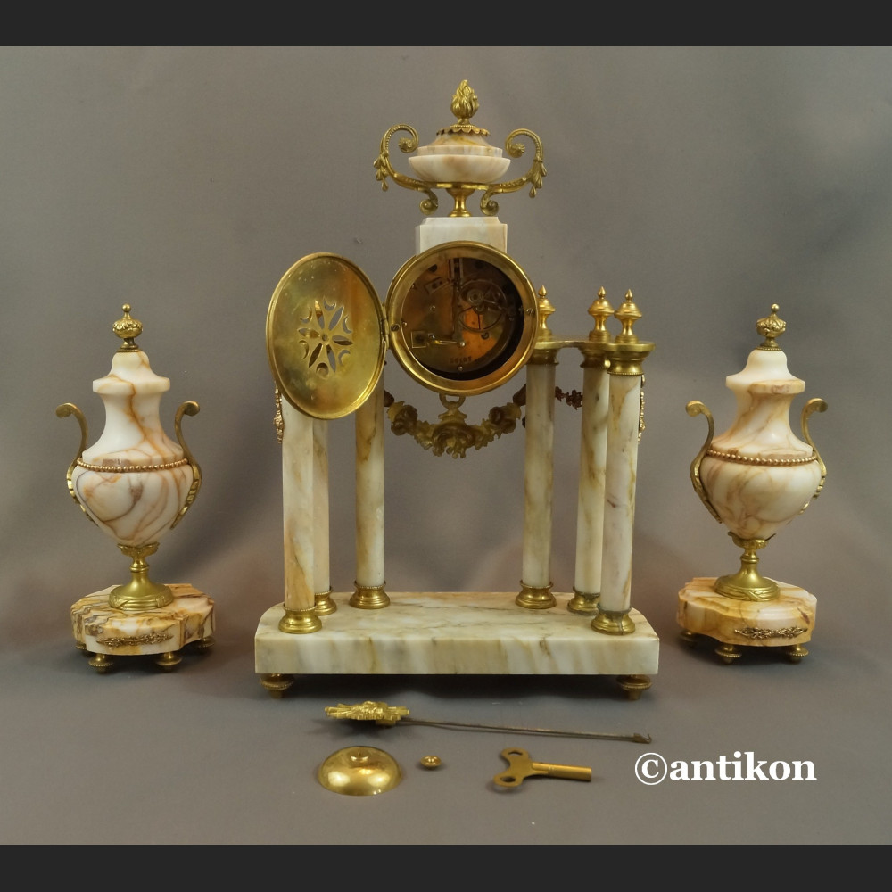 Zegar kominkowy antyki z przystawkami stary marmurowy 