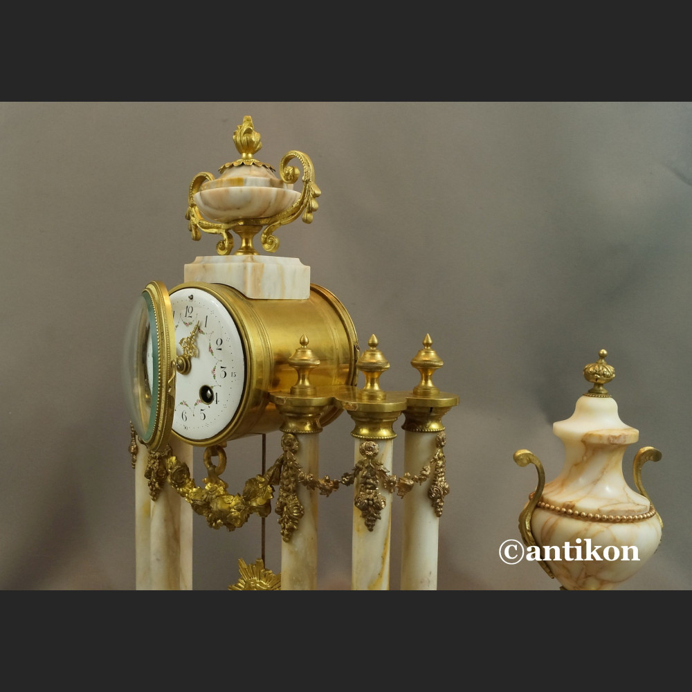 Zegar kominkowy antyki z przystawkami stary marmurowy 