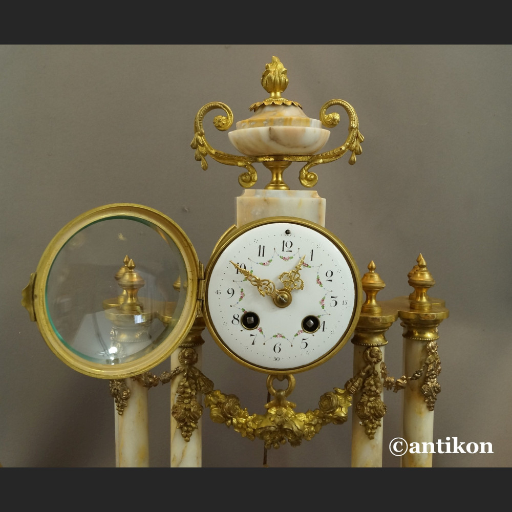 Zegar kominkowy antyki z przystawkami stary marmurowy 