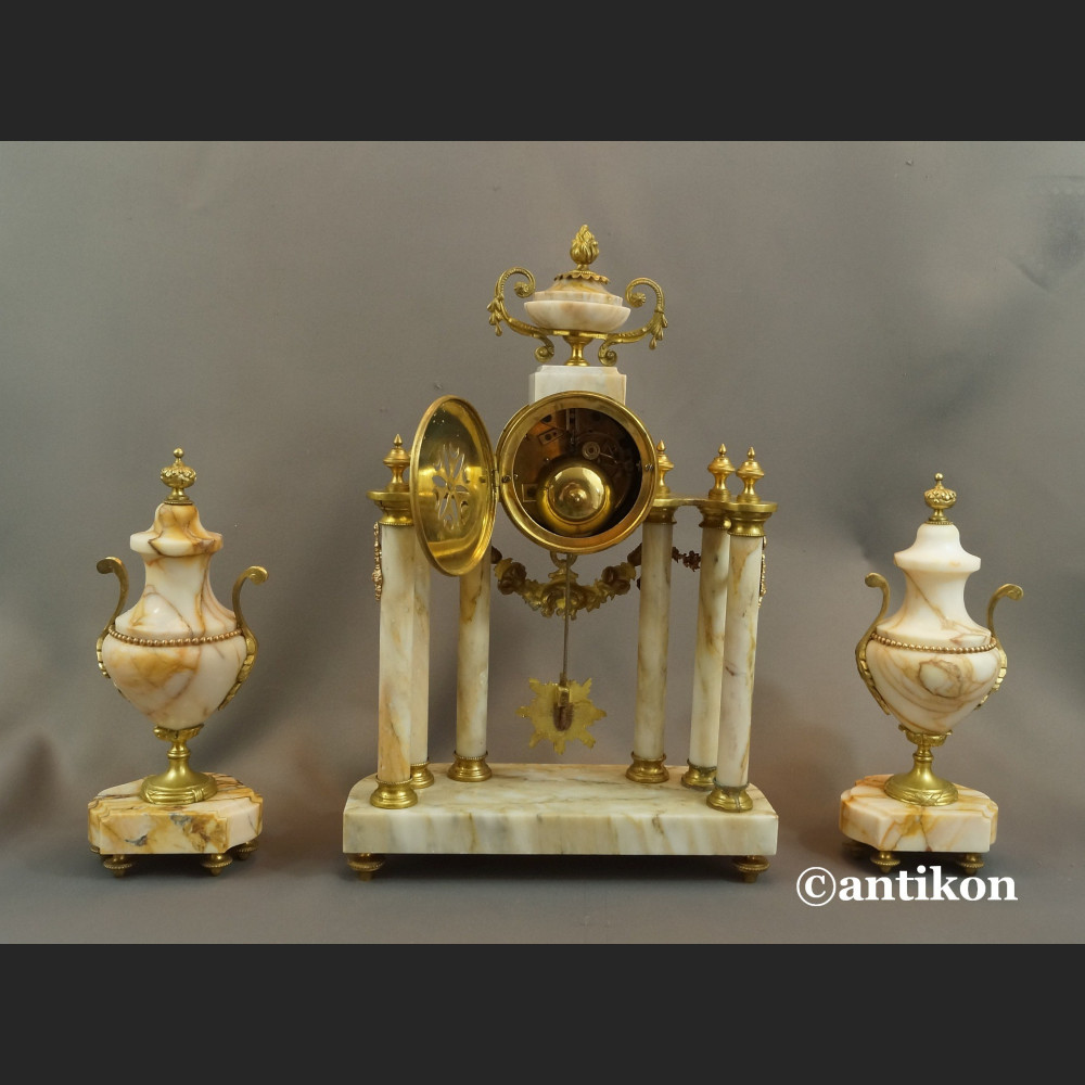 Zegar kominkowy antyki z przystawkami stary marmurowy 