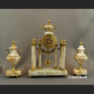 Zegar kominkowy antyki z przystawkami stary marmurowy 