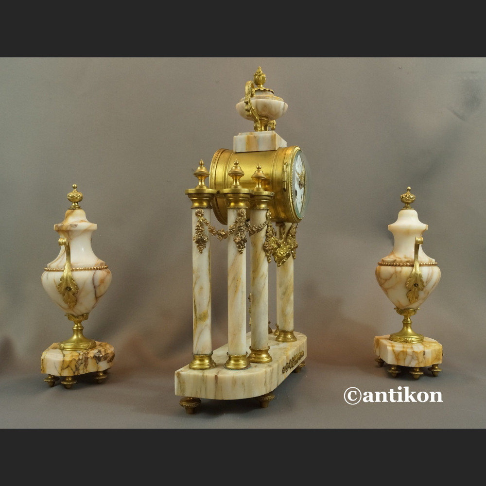 Zegar kominkowy antyki z przystawkami stary marmurowy 